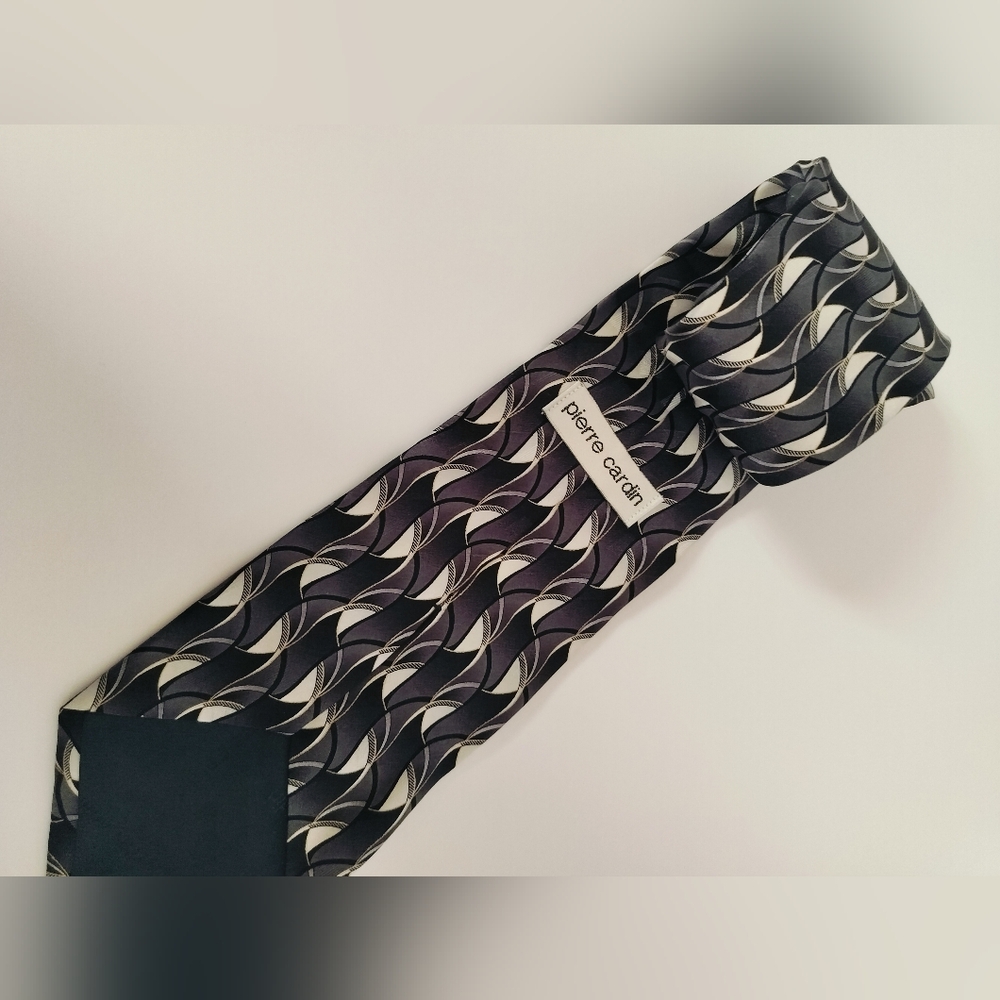 Pierre Cardin men's necktie neck tie silk black grey ombre white - Picture 2 of 4